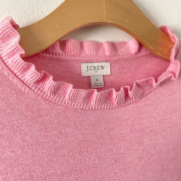 J Crew Ruffle Crew Neck Cotton Pink Long Sleeve Sweater Size S Preppy - Picture 5 of 7